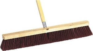 24" Super Sweeper Garage Broom.  Coarse brown bristle includes 60" threaded handle.  3" long coarse-brown styrene bristles mounted in hardwood block.  Will not soften when exposed to water, oils or grease.