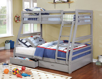 Gray Twin-Full Bunk Bed with Drawers FREE MATTRESSES