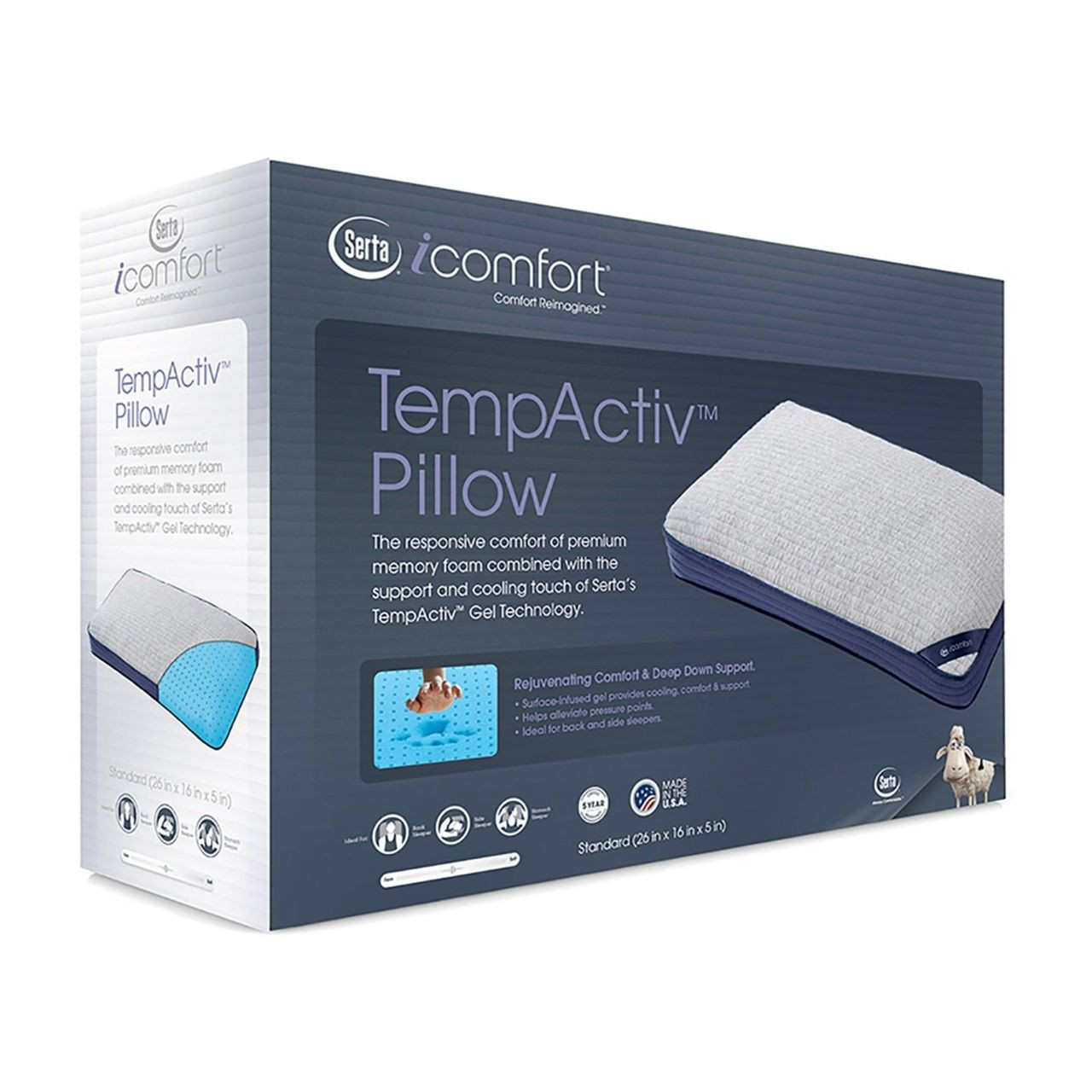 Serta Temp Activ Cool Gel Pillow STANDARD SIZE ! FREE SHIP