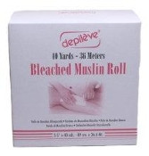This bleached muslin roll by Depileve is 40 yards long and 3 1/2" wide.