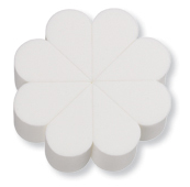 8-Piece Flower Sponge, White.  Evenly apply liquid and cream based formulas with this white latex-free polyurethane foam flower sponge that comes with eight removable petal shaped sponges. The unique shape of the petal sponges allow for precise application in hard to reach areas.Measurements: 3.25'' Diameter x 1" (82.6 mm x 25.4 mm); Latex-Free!  PU foam.  Individually wrapped.