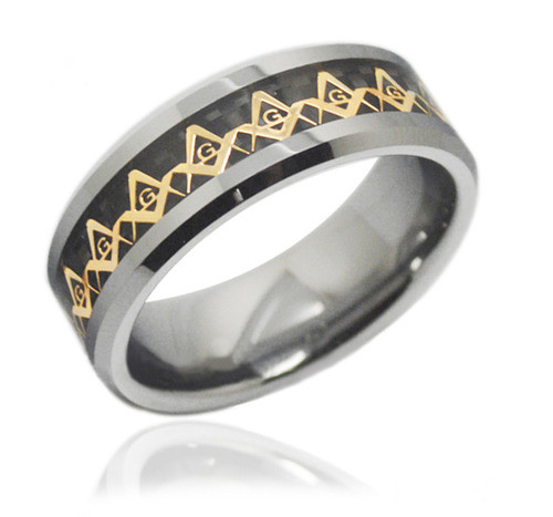 Masonic Tungsten Ring with Square & CompassFreemasonryFathers Day Gifts