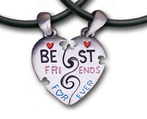 Two Piece Best Friends Forever (BFF) Set - 2 Pewter Pendants with 2 black  PVC ropes/chains included! - Mason Zone