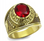 gold tone united states marines ring with red stone.
NOTE: Depending upon ring size, stone may be secured slightly differently.