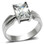 Womens Sallys Sleek Square Stone CZ Ring - Stainless Steel Engagement Ring / Wedding Band for Women