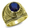gold tone united states navy ring with blue stone.
NOTE: Depending upon ring size, stone may be secured slightly differently.