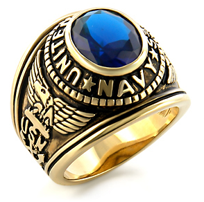 USN - Navy Military Ring (Gold with Blue Stone). United States Navy Rings.  Navy Seals, Soldiers, veteran, etc. - Mason Zone