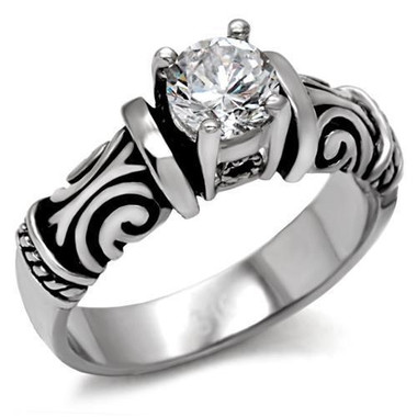 Womens Middle Stone Tribal Ring - Steel Love and Promise Ring / Commitment Marriage Engagements