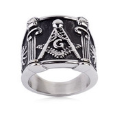 Cheap Mason Ring / Masonic Ring Pillar Design - Enamel & Steel Band for Freemasons. Masonic rings for sale