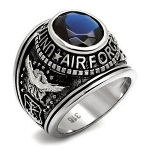 Air Force Rings USAF Military Ring (Stainless Steel with Blue
