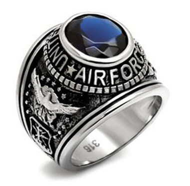 Air Force Rings - USAF Military Ring (Stainless Steel with Blue Stone). United States veterans, soldiers etc.