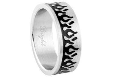 Stainless Steel - Black Flames Ring - Top Quality 316L Steel Biker Band 