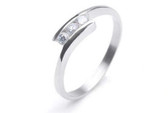Womens Stainless steel Commitment ring w/ Triple CZ Stones - 2mm AA cubic zirconia