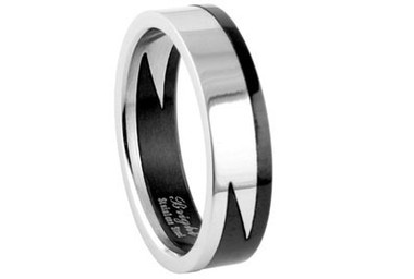 Stainless Steel - Lightning Style Biker Ring - Gothic 316L Steel (2 piece sectional band) Black and silver.