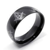 Masonic rings cheap - Black Freemason Ring / Masonic Ring - Rounded All Way Design - 316L Stainless Steel Band Mason Ring