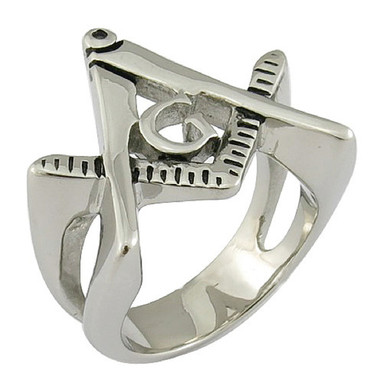Stainless Steel Masonic Rings for sale with Cut Out Triangle Design - Mason / Freemason Jewelry - Silver Tone