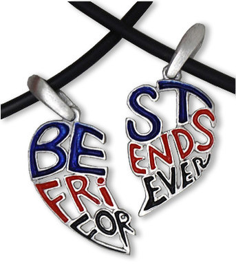 Two Piece - Dark Cut Out - Best Friends Forever (BFF) Set - Blue Black Red - 2 Pewter Pendants with 2 black PVC ropes/chains included!