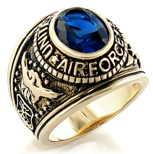 Air Force - USAF Military Ring (Gold with Blue Stone) U.S.A. Veterans  Soldiers, etc. - Mason Zone