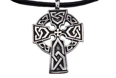 Halo Celtic Cross Pendant - Top Quality Black Pewter Pendant with PVC Rope chain included!