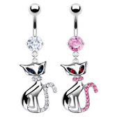 Womens Jazzy Cat - Friendship Navel Ring (Belly / Body Jewelry) Pink or Light Blue CZ.