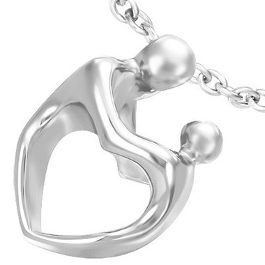 Womens Sculptured Heart Body Mother and Child Pendant - Silver Color Heart Pendant w/ chain necklace included!