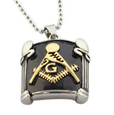 Freemason Pendant / Masonic Necklace - Black and Gold Pillar Face Mason Jewelry