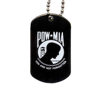 POW - Prisoner of War - Black and White Military Dog Tag Pendant Necklace