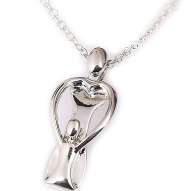 Womens Playful Mother and Child Pendant - Silver Color Pendant w/ chain necklace included!