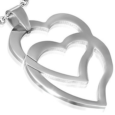 Womens Double Overlapping Hearts Pendant Necklace - Stainless Steel (Chain included)