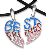 Two Piece Light Cut Out - Best Friends Forever (BFF) Set - Pink Blue Red - 2 Pewter Pendants with 2 black PVC ropes/chains included!
