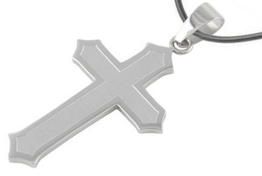 Steel Matte Finish Classic Cross Pendant - Christian Stainless Steel Pendant with PVC Rope chain included!