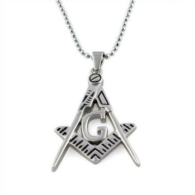 Freemason Pendant / Masonic Necklace - Silver Tone Cut Out Design - Enamel & Steel Mason Jewelry