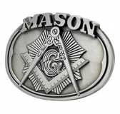 Freemason Belt Buckle / Masonic Buckle - Silver Tone Brushed Masonic Round