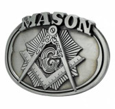 Freemason Belt Buckle / Masonic Buckle - Silver Tone Brushed Masonic Rounded