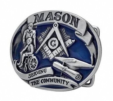 masonic belt buckles Serving The Community - Blue Tone Freemason Belt Buckle / Masonic Buckle - Stainless Steel Brushed Masonic Rounded. Masonic Gift.