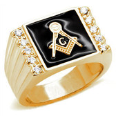 Gold Plated Steel Freemason Ring / Masonic Ring Cheap - with Black Stone for Masons. masonic ring for sale