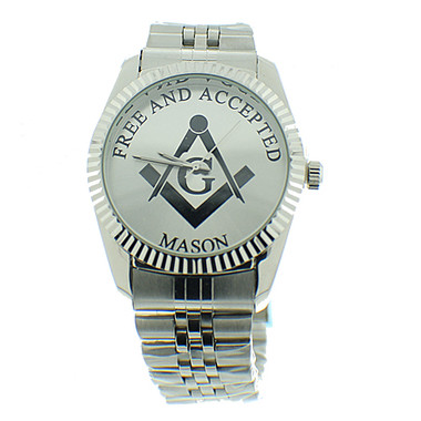 Masonic Watches for sale - Free and Accepted Masons - Silver Color Steel Band - Full Silver Face Dial Freemason Symbol Watch