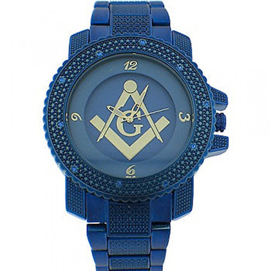 Masonic Watches for sale - Blue Metal Band - Free Masons Numerical Blue Face Gold Tone Dial Watches