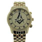Freemasons Watch - Masonic Symbol on Gold Color Steel Band - Full Gold Face Dial - Watches for Free Masons