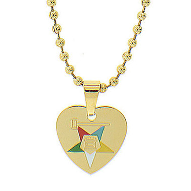  Order of the Eastern Star Heart Shaped Pendant - Gold Color Steel with OES Symbol Necklace