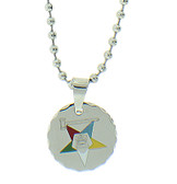 Order of the Eastern Star Round Pendant - Silver Color Steel with OES Symbol Necklace