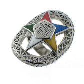 Order of the Eastern Star Ring - Silver Color Webbed Steel Band with OES Symbol. Masonic Jewelry.
