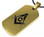 Gold Color Masonic Dog Tag Smooth Square & Compass Steel Dog Tag Pendant & PVC Chain Necklace