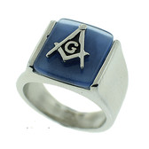 Blue Lodge - Freemasons Square and Compass Ring - Steel Masonic Emblem with Blue Background