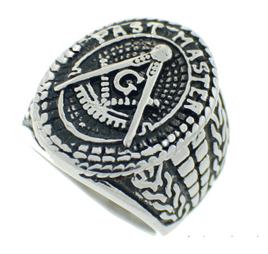 Freemason Ring / Mason's Ring - Past Master Text with antiqued design - Silver Tone Stainless Steel Masonic Jewelry.