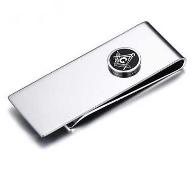 Masonic Money Clip - Stainless Steel with Classic Standard Freemasons Button Symbol