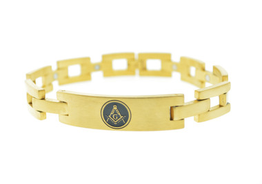 Freemason Bracelet Gold Color Stainless Steel - Square Link Bracelet with Classic Masonic Symbol