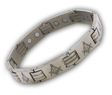 Masonic Bracelet - Stainless Steel (Silver tone) Across Design. Freemason Link Bracelet with Classic Masonic Symbol