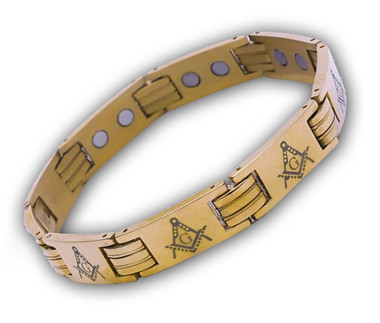 Masonic Bracelets - Gold Color Stainless Steel Across Design Freemason - Link Bracelet with Classic Masonic Symbol