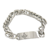 Engravable ID Freemason Bracelet / Compass and Square logo - Stainless Steel Chain Links with Etched Masonic Design in Center
